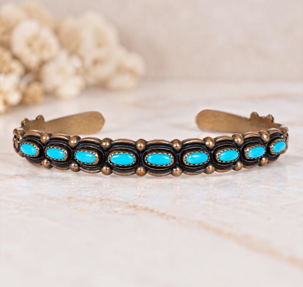 Vintage Native Navajo Style Turquoise Copper Cuff Bracelet Snake Eye Wheeler MFG